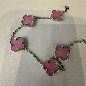 Pink Clover Bracelet with Silver Accents